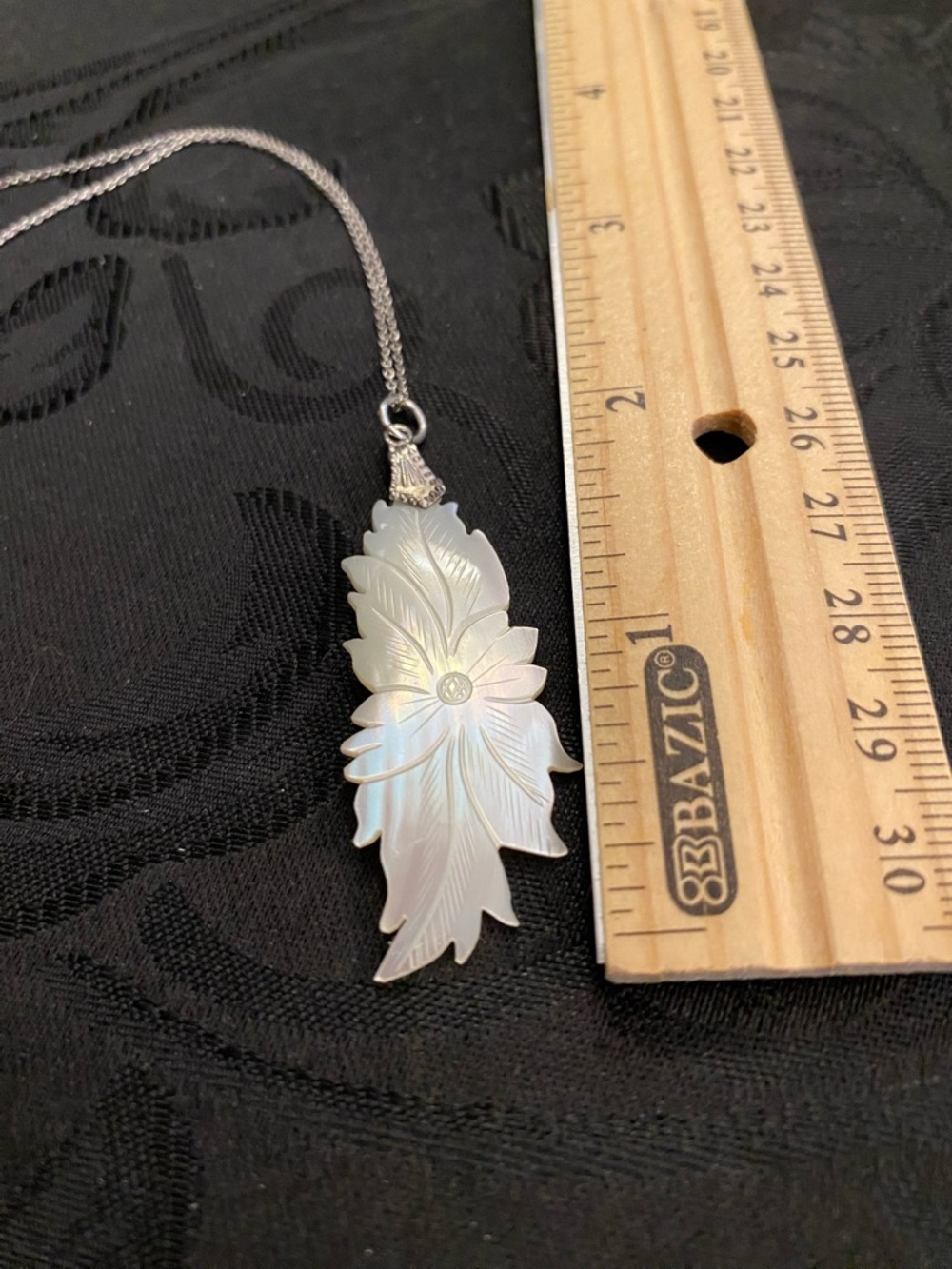 Mother-of-Pearl Carved Floral Pendant Necklace - White With Sterling Chain